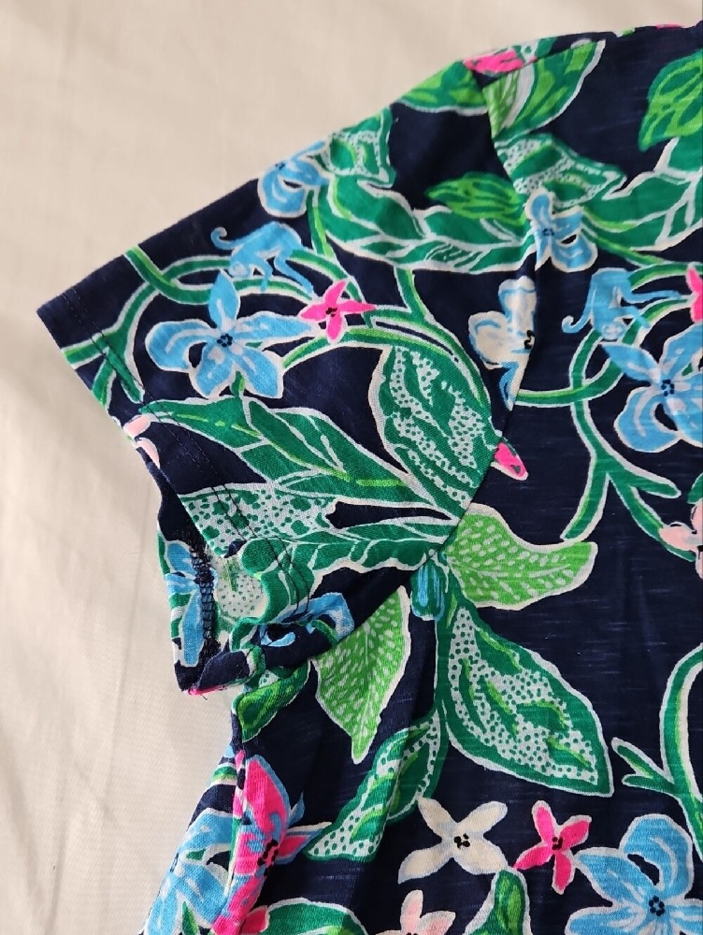 Floral Short-Sleeve Scoop Neck Top - Navy with Green & Pink By Lilly Pulitzer - Picture 4 of 9